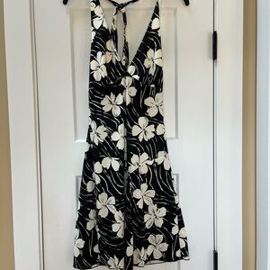 Black and White Floral Halter Midi Dress